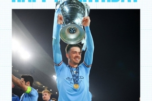 曼城祝格拉利什30歲生日快樂，球員為藍(lán)月出戰(zhàn)157場(chǎng)17球23助