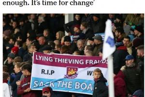 TA：西漢姆球迷計劃在下周六對陣水晶宮比賽時，抗議球隊董事會