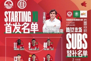 中超聯(lián)賽第24輪，河南VS北京國安首發(fā)及替補隊員名單