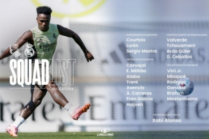 皇馬客戰(zhàn)皇社大名單：姆巴佩、維尼修斯在列，呂迪格缺席