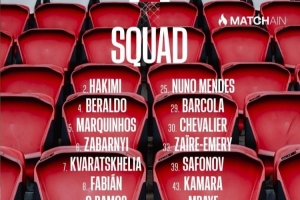 巴黎聯(lián)賽大名單：K77、李剛?cè)?、維蒂尼亞入選 登貝萊、杜埃傷缺