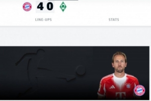 梅開二度！官方：凱恩當(dāng)選拜仁4-0不萊梅的全場(chǎng)最佳球員