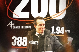 埃梅里完成執(zhí)教生涯在歐戰(zhàn)的200場里程碑，共取得115場勝利388分