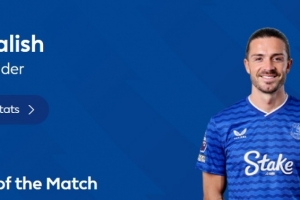 打進(jìn)絕殺，英超官方：格拉利什當(dāng)選埃弗頓2-1水晶宮全場最佳