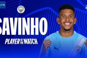 1助攻4關(guān)鍵傳球！薩維尼奧當(dāng)選曼城2-0黃潛全場最佳球員