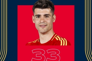 西班牙隊(duì)祝莫拉塔33歲生日快樂，球員國家隊(duì)出戰(zhàn)87場37球8助