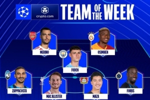 歐足聯(lián)官方本輪歐冠最佳陣：福登、梅里諾領(lǐng)銜，諾伊爾在列