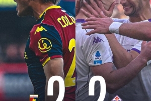 保級區(qū)大戰(zhàn)佛羅倫薩2-2熱那亞，紫百合本賽季仍未嘗勝績繼續(xù)墊底