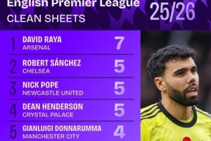 拉亞7場零封是本賽季英超門將最多，杜布拉夫卡46次撲救最多