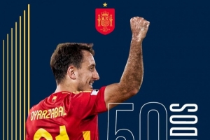 奧亞薩瓦爾迎西班牙國家隊(duì)50場(chǎng)里程碑，前49場(chǎng)19球10助攻+1冠軍