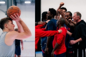 近況不佳&1勝8負(fù)！快船發(fā)布訓(xùn)練照：小卡給全隊(duì)鼓勁 哈登心情不錯(cuò)