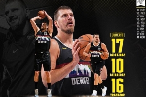 賽季第10次三雙！掘金發(fā)布約基奇本場(chǎng)數(shù)據(jù)海報(bào)：三雙次數(shù)上雙