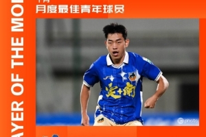 4次出場(chǎng)貢獻(xiàn)1球1助，李蘇達(dá)當(dāng)選中甲10月最佳青年球員