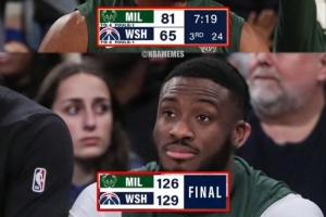 從領(lǐng)先16分到3分輸球！雄鹿慘遭奇才翻盤 字母哥哥展現(xiàn)表情管理