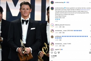 麥克托米奈社媒曬照紀(jì)念贏得AIC賽季最佳：感謝大家的幫助和愛(ài)