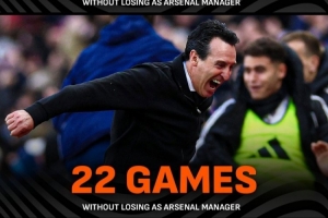 埃梅里終結(jié)阿爾特塔18場(chǎng)不敗紀(jì)錄，成功捍衛(wèi)昔日22場(chǎng)不敗榮耀