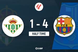 半場(chǎng)-巴薩4-1貝蒂斯 費(fèi)蘭半場(chǎng)帽子戲法巴德吉處子球 安東尼破門