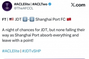 亞冠官推報道：海港化解了柔佛雨點般的進(jìn)攻機會，客場帶走1分！