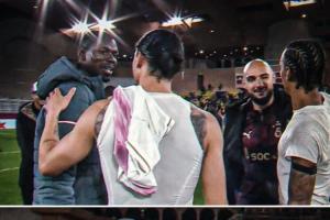 曼市往事…博格巴與薩內(nèi)歐冠相遇賽后寒暄，兩人曾在曼市對(duì)決多年