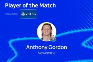 傳射建功！戈登當(dāng)選紐卡2-2勒沃庫森歐冠官方全場(chǎng)最佳球員