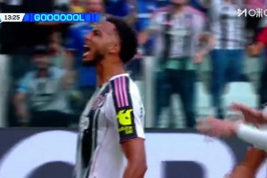 尤文1-0領(lǐng)先國(guó)米！布雷默極限勾傳中路，凱利不停球推射破門！