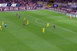 國米1-0領(lǐng)先！蘇西奇做球，迪馬爾科冷靜推射得手