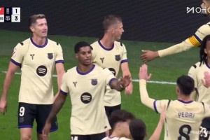 巴薩3-1鎖定勝局！拉什福德角球送助攻！阿勞霍躍起頭球破門！